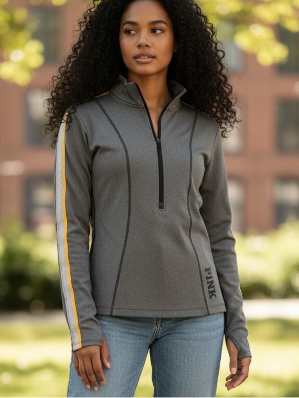 PINK Victoria’s Secret Quarter Zip Pullover Medium Heather Gray Athletic Shirt